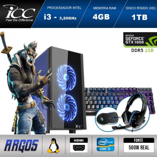 PC Gamer ICC AG2342K Intel Core I3 3,2 Ghz 4GB 1TB GeForce GTX 1050 2GB DDR5 Kit Multimídia HDMI FULL HD