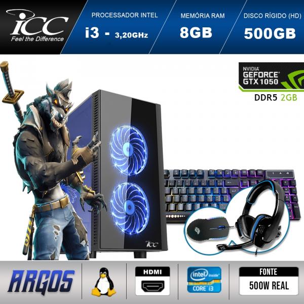PC Gamer ICC AG2381K Intel Core I3 3,2 Ghz 8GB 500gb GeForce GTX 1050 2GB DDR5 Kit Multimídia HDMI FULL HD
