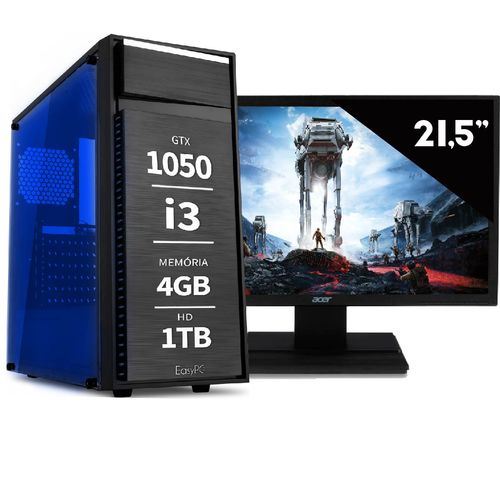 Pc Gamer Intel Core I3 4gb HD 1tb Geforce Gtx 1050 Ddr5 com Monitor 21,5 Full HD Easypc