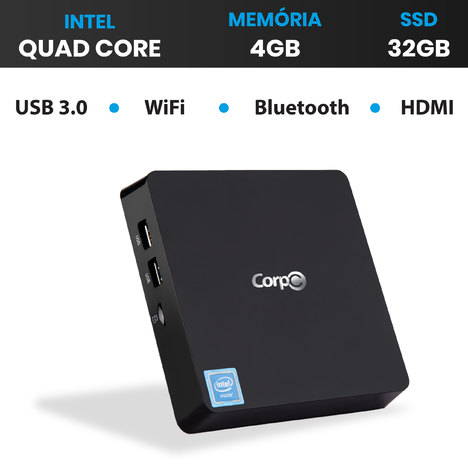 Pc Mini Corpc Box Intel Quad Core 4Gb Ssd 32Gb Windows 10 Pro Wifi Bluetooth Hdmi