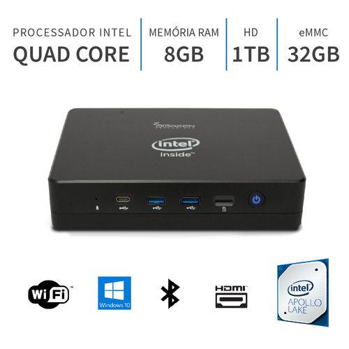PC Mini Intel Quad Core 2.2Ghz,8GB,Porta Serial,Windows 10,32GB + 1TB,WiFi,Bluetooth,HDMI,3green