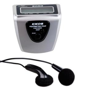Pedômetro Kikos PD40 Prata com Relógio e Rádio FM