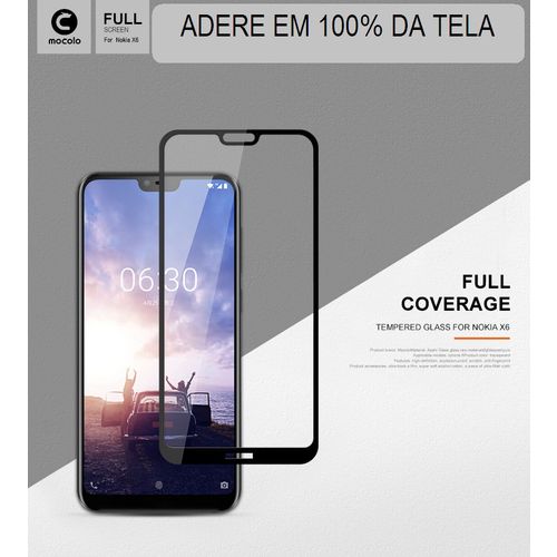 Tudo sobre 'Película de Vidro Nokia X6 2018 Full Cover 9h 2.5d - Preto'