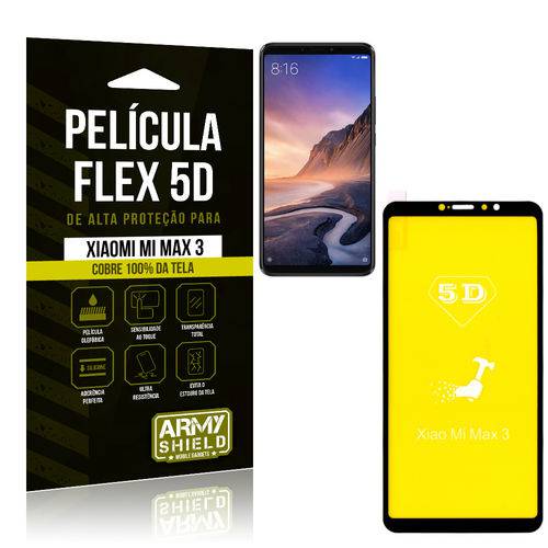 Tudo sobre 'Película Flex 5D Tela Toda Xiaomi Mi Max 3 Preta - Armyshield'
