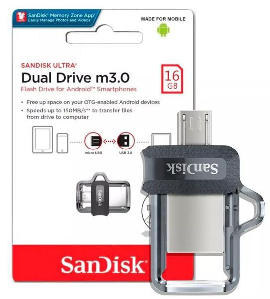 Pen Drive 16gb Dual Drive DD3 Usb e Micro-Usb Sandisk