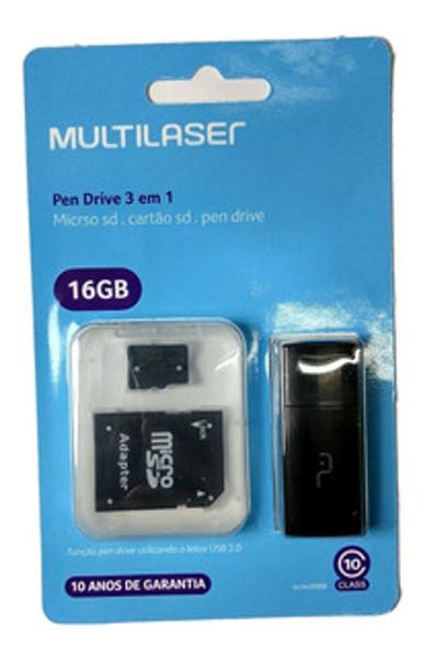 Pen Drive 16GB Multilaser MC112 - Adaptador SD