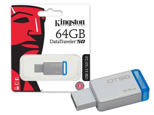 Pen Drive 64Gb Dt50/64Gb Usb 3.1 Datatraveler 50 Metal Azul Kingston