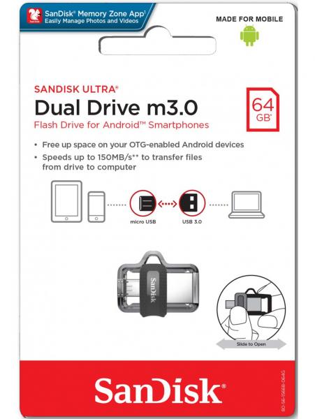Pen Drive 64gb Dual Drive Usb 3.0 e Micro-Usb Sandisk