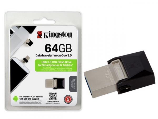 Pen Drive 64GB Smartphone Kingston DTDUO3/64GB DT Micro Duo USB e Micro USB 3.0 OTG