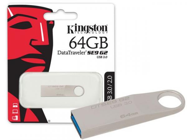 Pen Drive 64GB USB 3.0 Kingston DTSE9G2/64GB Datatraveler SE9 G2 Prata