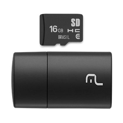 Pen Drive 2 em 1 Leitor USB + Cartão de Memória Classe 10 16GB Preto Multilaser - MC162 MC162