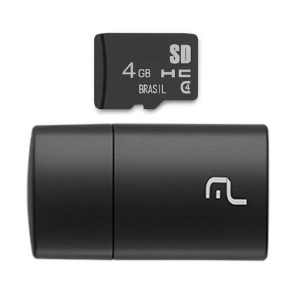Pen Drive 2 em 1 Leitor USB + Cartão de Memória Classe 4 4GB Preto Multilaser - MC160 MC160