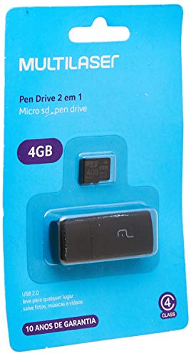 Pen Drive 2 em 1 Leitor USB + Cartão de Memória Classe 4 4GB Preto Multilaser - MC160