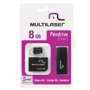 Pen Drive 3 em 1 Micro Sd 8Gb -Multilaser