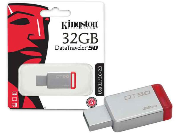 Pen Drive 32Gb DT50/32GB USB 3.1 Datatraveler 50 METAL VERMELHO Kingston