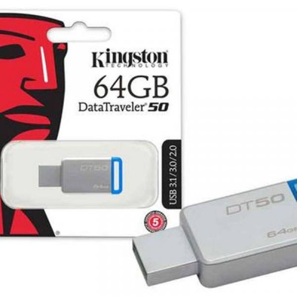Pen Drive Kingston Dt50/64gb Datatraveler 50 64gb USB 3.1 Metal Azul