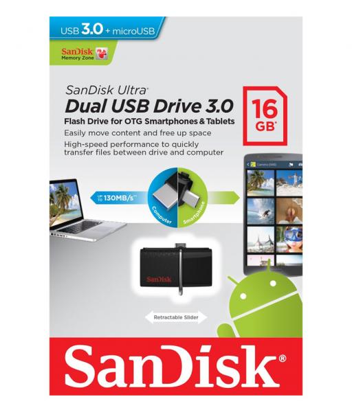 Pen Drive SanDisk 16GB Dual USB Drive 3.0 para Smartphone SDDD2-016G-G46