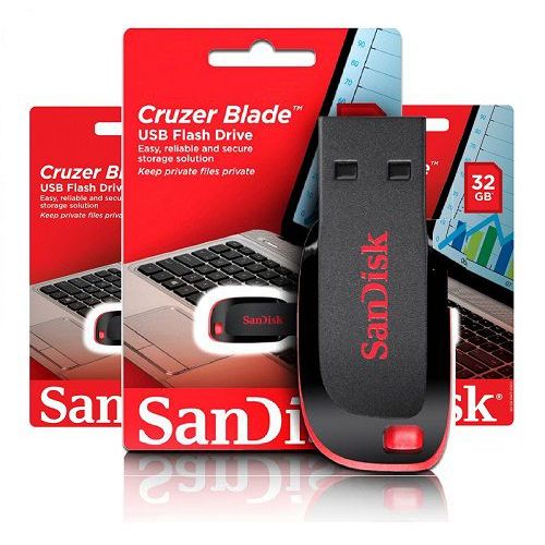 Pen Drive Sandisk Cruzer Blade de 32gb - Preto e Vermelho
