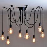 Pendente Aranha 8 Lâmpadas Retro Industrial Preto Loft Luminária Vintage Spider Edison LM1774