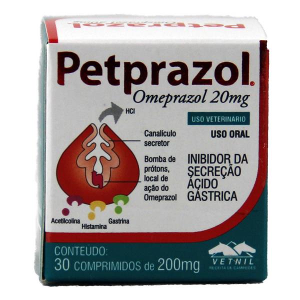 Petprazol 20mg Omeprazol Cães e Gatos 30 Comprimidos - Vetnil