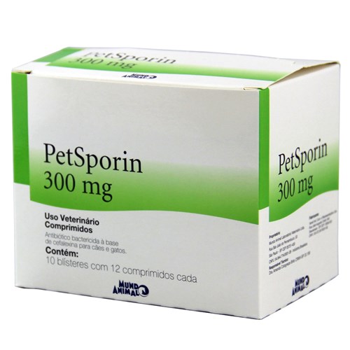 Petsporin 300mg 120 Comp Mundo Animal Antibiótico Cães e Gatos
