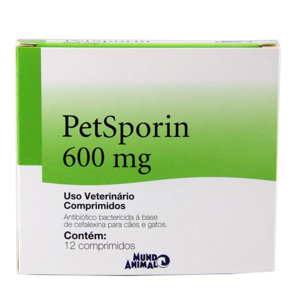 Petsporin 600mg Antibiótico Cães e Gatos C/ 12 Comp. - Mundo Animal