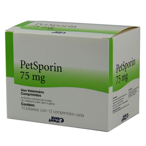 Petsporin 75mg 120 Comp Mundo Animal Antibiótico Cães e Gatos