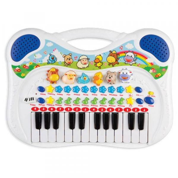 Piano Musical Infantil Azul Animais Braskit Brinquedos