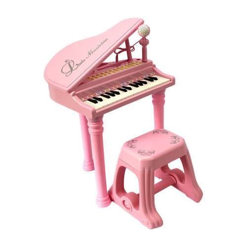 Tudo sobre 'Piano Teclado Rosa Infantil + Microfone + Banquinho - Mc4215'