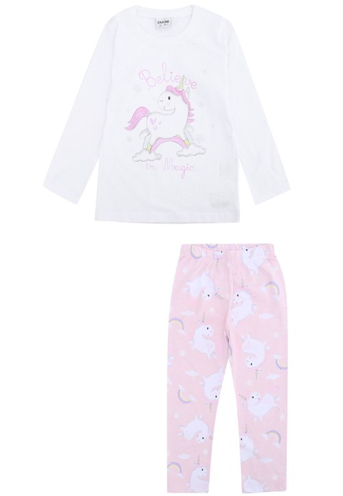 Pijama Fakini Longo Infantil Unicórnio Rosa