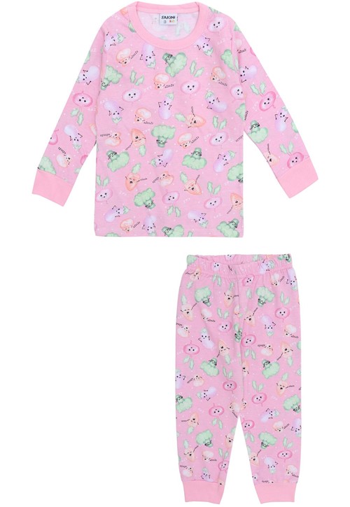 Pijama Fakini Longo Infantil Vegetais Rosa