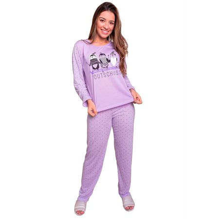 Pijama Longo Feminino Estampado Marcelle (Lilás) P