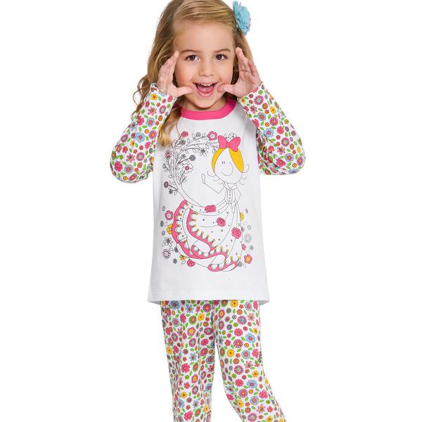 Pijama Longo Feminino Kids - Veggi para Colorir