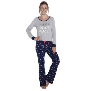 Pijama Longo Inspirate Feminino Planetas - Cinza - G