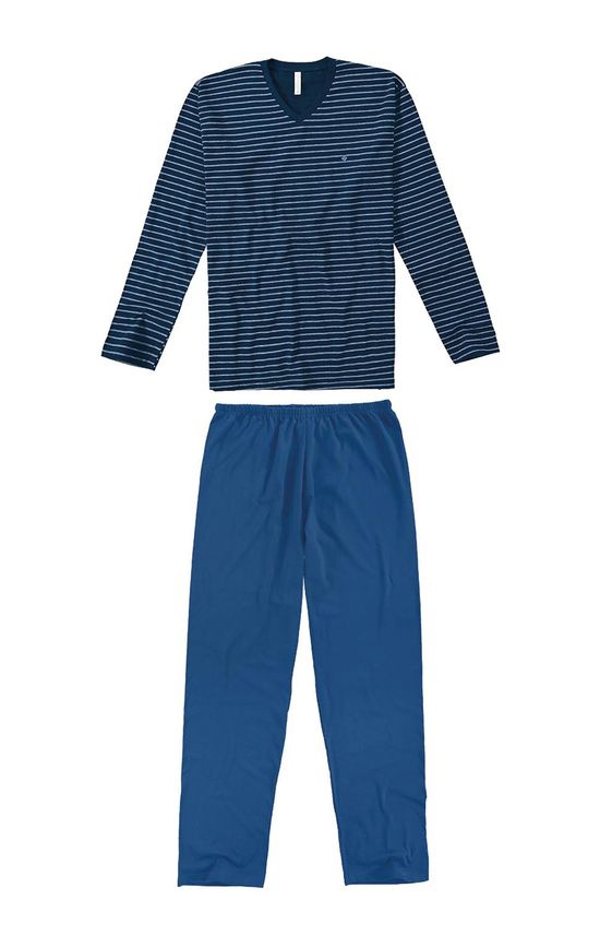 Pijama Longo Malha Masculino Azul Escuro - G