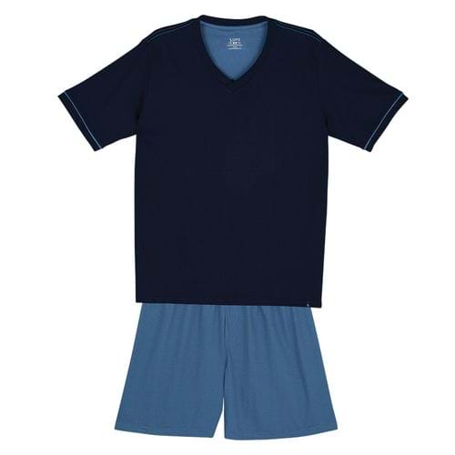 Tudo sobre 'Pijama Lupo Curto Adulto Masculino Gola V (Adulto) Tamanho: P | Cor: Marinho/Azul'