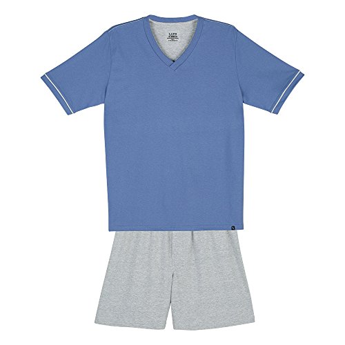 Pijama Lupo Curto Adulto Masculino Gola V (Adulto) Tamanho: P | Cor: Azul