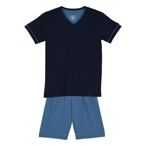 Pijama Lupo Infantil Curto Gola V (Infantil) Tamanho: 04 | Cor: Marinho/Azul