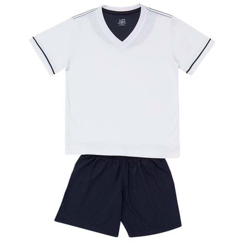 Pijama Lupo Infantil Curto Gola V (Infantil) Tamanho: 12 | Cor: Branca/Marinho