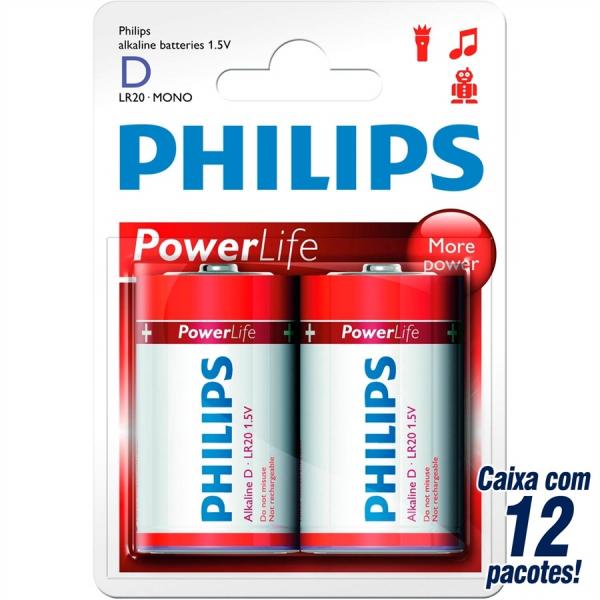 Pilha Alcalina D Grande Power Life Lr20p2b97 Philips