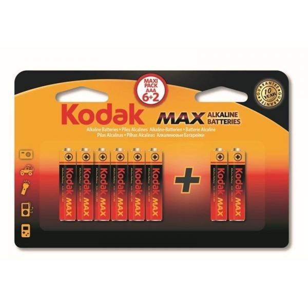 Pilha Kodak Alcalina Max AAA Palito Embalagem com 8 UN