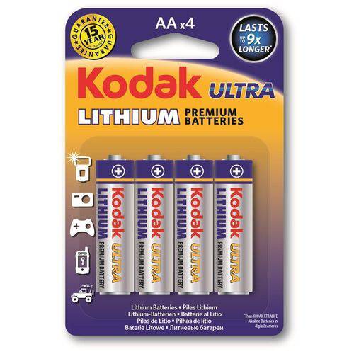 Pilha Kodak de Litio Ultra Aa Embalagem com 4