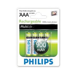 Pilha Recarregavel com 4 Aaa 1,2V 900Mah Nimh Philips