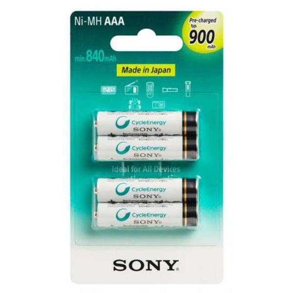 Pilha Recarregável Sony Aaa 900mAh Palito com 4 Unidades NH-AAA-B4GN Cicle Energy Multi Uso Premium