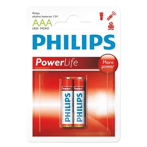 Pilhas Aaa Power Life Alcalinas (Kit com 2 Pilhas) Lr03P2B Philips