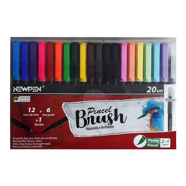 Pincel Brush Aquarela e Brilhante + Blender Newpen 20 Cores