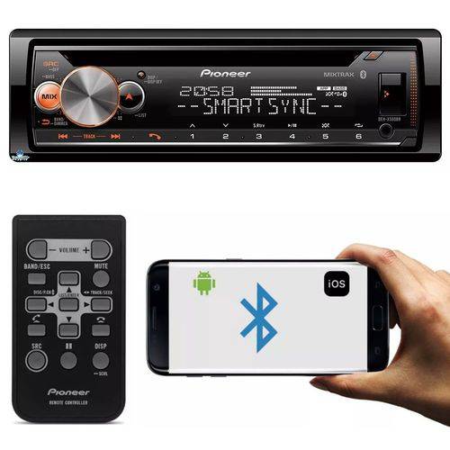 Pioneer - Cd Player Pioneer Deh-x500br C Karaokê, Bluetooth Smart Sync