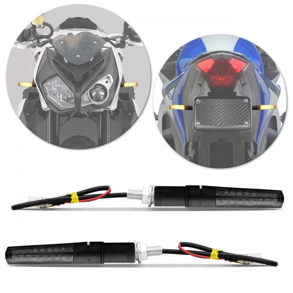 Pisca Seta Moto Sport LED Âmbar Modelo Slim Lente Fume Plug de Borracha Flexível Universal Preto Par - St
