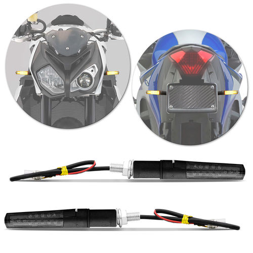Pisca Seta Moto Sport LED Âmbar Modelo Slim Lente Fume Plug de Borracha Flexível Universal Preto Par
