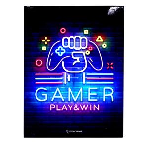 Placa de Metal Decorativa Gamer Play & Win
